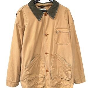 L.L. Bean Tan Field Jacket with Green Corduroy Collar Size XXL
